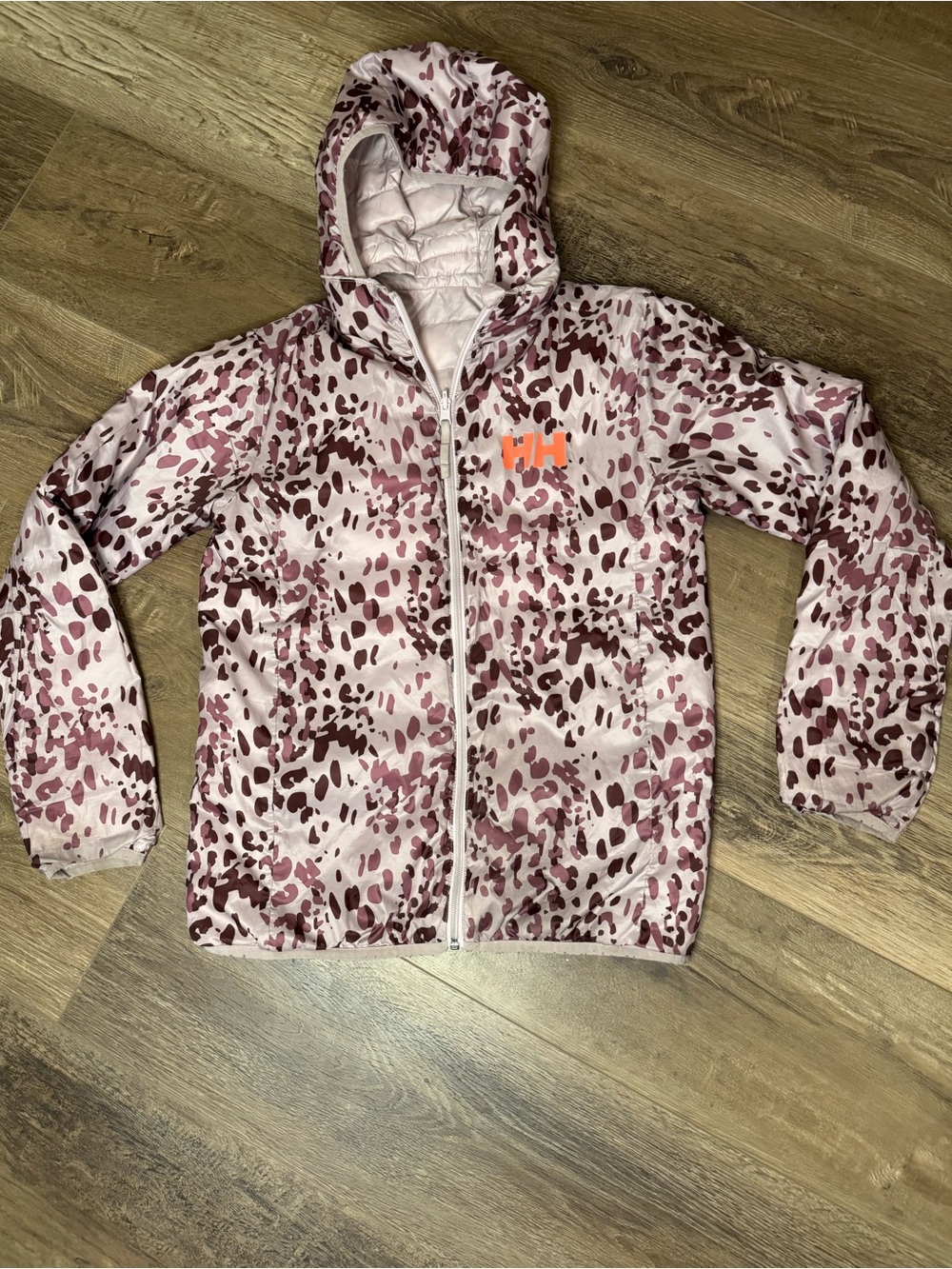 Helly Hansen Girls Size 14 Light Pink Quilted Hooded Puffer Jacket Full Zip